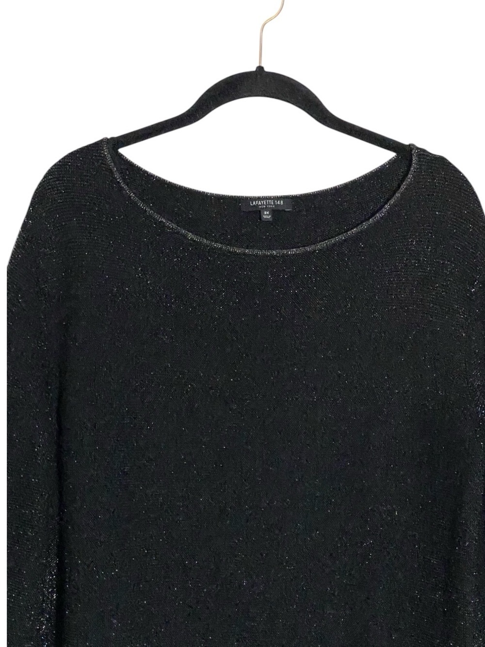 Lafayette 148 Black Cashmere Metallic Sweater 2X Shimmer Relaxed Quiet Luxury - Picture 4 of 10
